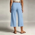 thumbnail image 4 of Capris for Women Mid Waisted Wide Leg Cropped Pants Casual Loose Side Tie Summer Vacation Trousers with Pockets Light Blue S, 4 of 7