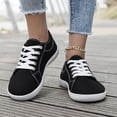 thumbnail image 3 of Women's Walking Shoes Mens Round Toe Classic Lace up Flat Canvas Shoes Antislip Low Top Fashion Sneakers Black Size 7, 3 of 9