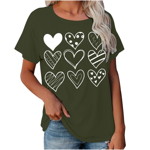 Cadeau de Saint-Valentin pour Femmes Imprimé Saint-Valentin T-Shirt Mode Confortable Blouses Tops Femme