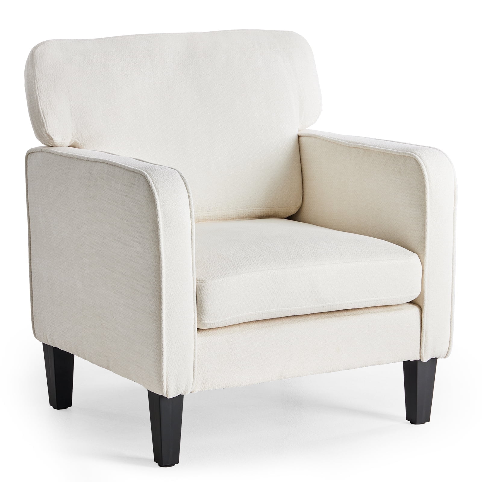 EDX Mid-Century Modern Lounge Chair – Curved Back Upholstered Armchair for Living Room/Bedroom, Ergonomic Reading Chair, Apartment & Office Decor, White