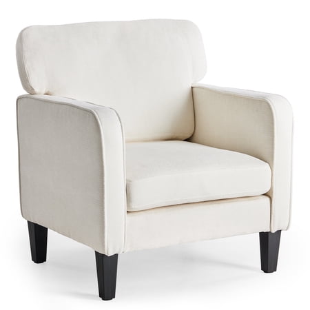 EDX Mid-Century Modern Lounge Chair – Curved Back Upholstered Armchair for Living Room/Bedroom, Ergonomic Reading Chair, Apartment & Office Decor, White