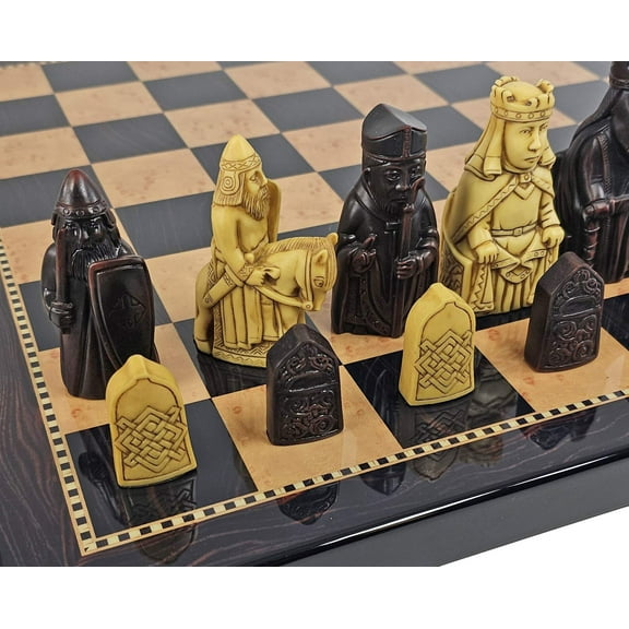 Large Isle of Lewis Chess Set 3 1/4" King with 18" Dark Walnut Color Board