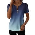 thumbnail image 2 of Uootdi Womens Tops Quarter Zip V Neck Slim Fit Short Sleeve Stretchy Lightweight Blouses Basic Tees Evening Chic Outfit Gift, 2 of 6