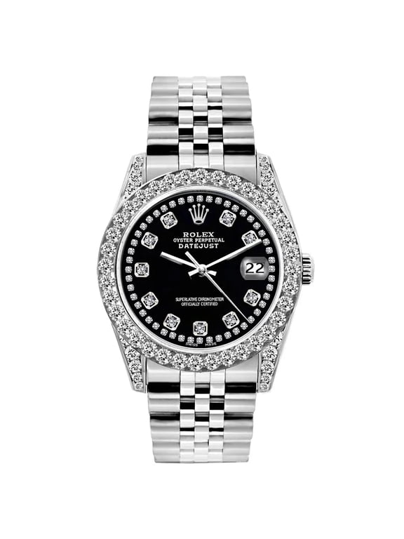 Pre-Owned Rolex Datejust 31MM 68274 Black Diamond Dial Diamond Bezel Stainless Steel Jubilee Bracelet 1.2ct