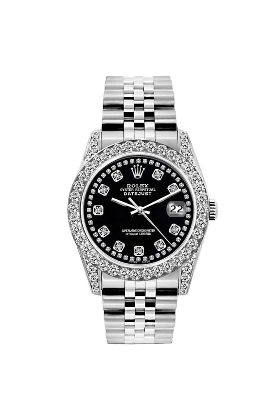 Pre-Owned Rolex Datejust 31MM 68274 Black Diamond Dial Diamond Bezel Stainless Steel Jubilee Bracelet 1.2ct