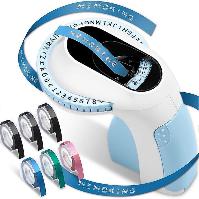 E975 3D Embossing Label Maker with 6 Rolls Embossing Tapes, Handheld Embossing Machine Reusable Blue