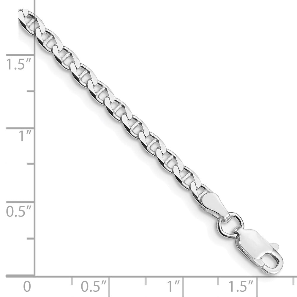 Auriga Fine Jewelry 925 Sterling Silver Rh-plated 3.15mm Flat Cuban Anchor 10inch Chain Anklet for Women