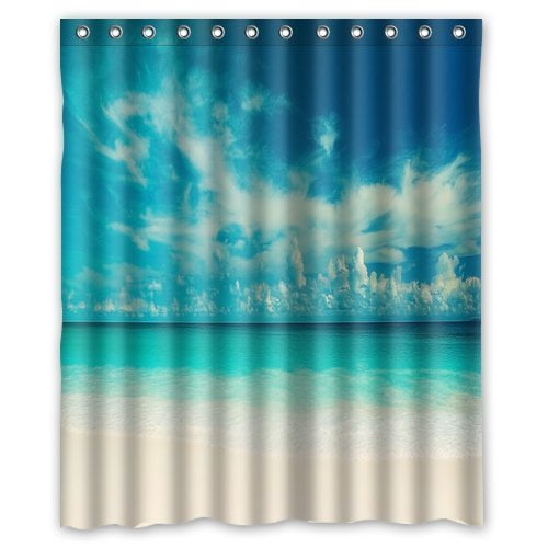 Hellodecor Blue Sky And White Clouds Ocean Beach Shower Curtain Hellodecor Blue Sky And White Clouds Ocean Beach Shower Curtain Polyester Fabric Bathroom Decorative Size