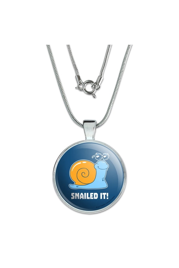 Snailed It Snail Nailed Funny Humor 1" Pendant with Sterling Silver Plated Chain