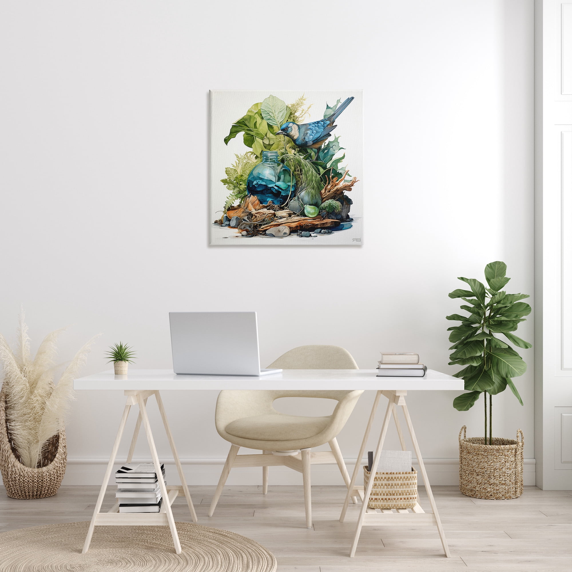 Stupell Industries Bluebird & Woodland Plants Animals & Insects Painting Gallery Wrapped Canvas Art Print Wall Art, 30 x 30