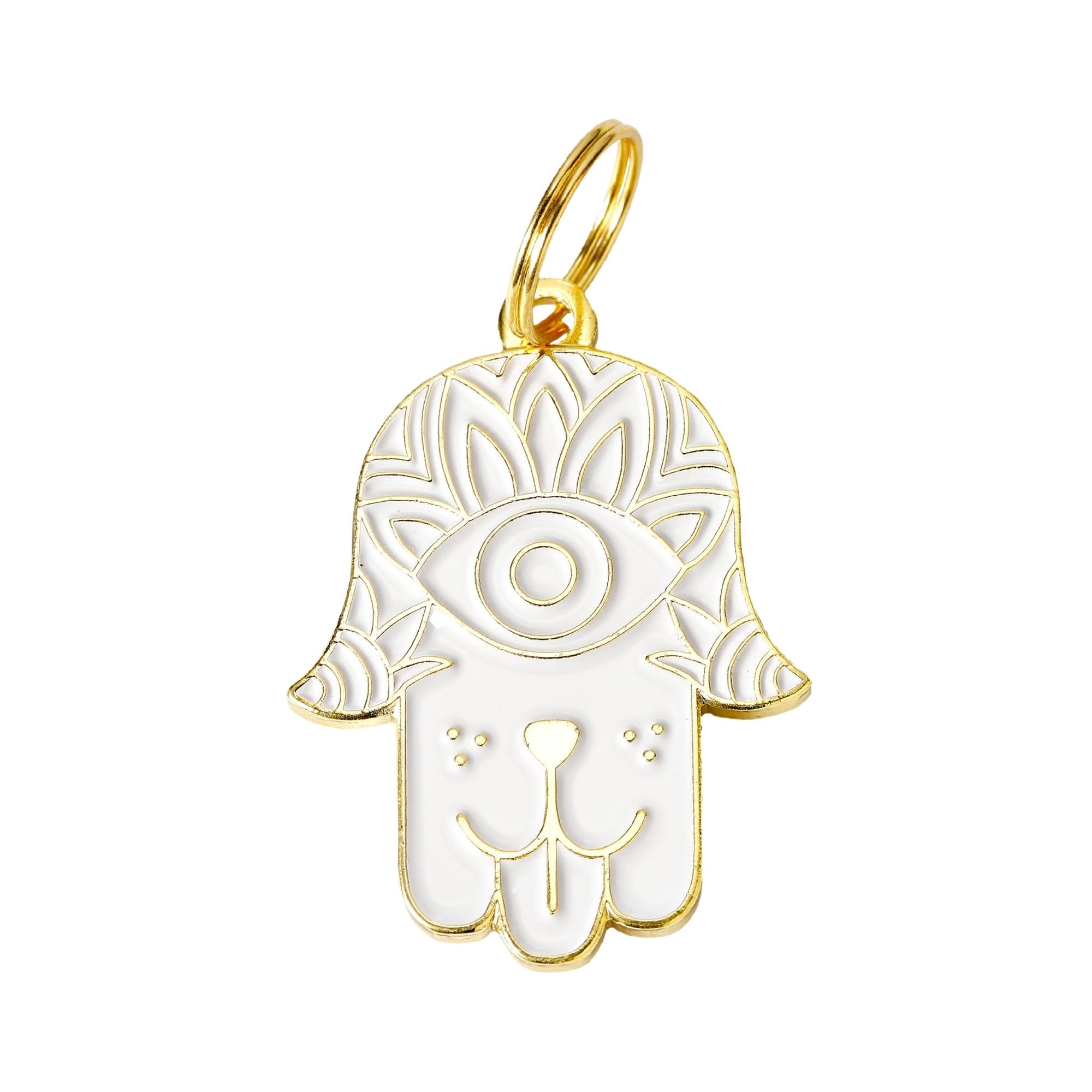 Two Tails Pet Company Hamsa Pet ID Tag Gold & White