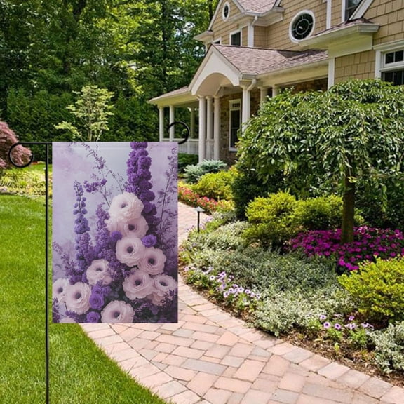 Purple Elegant Flowers Garden Flag 12x18 inch Double Sided Outside Yard Decorations for Home Outdoor