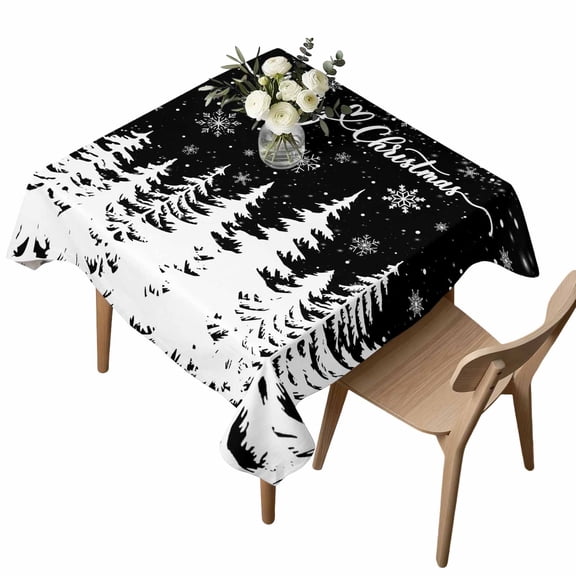 Waterproof Tablecloth Christmas Tree Silhouette Square Table Cloth 54x54in,Wipeable Washable Table Cover Winter Snowflake Pine Trees Tablecloths for Dining Tables Kitchen Picnic Outdoor Party