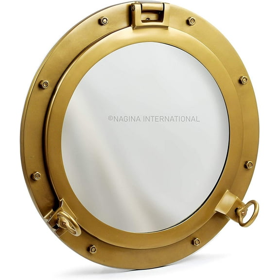 Nagina International 20" Old Age Premium Antique Brass Nautical Ship's Porthole Mirror | Premier Decorative Hanging | Wall Decor | Home Furnishing | Beach Stlye
