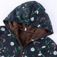 thumbnail image 4 of Women's Winter Warm Oversize Coat - Vintage Floral Print Hooded Jacket with Pockets, Thick Fleece Lined Outerwear, Dark Blue Size L, 4 of 5