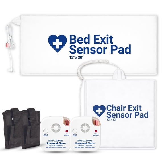 Secure Safety Solutions Bed & Chair Exit Alarm for Elderly Adults, 2 Patient Monitors with 12 x 30 Bed Sensor & 12 x 12 Chair Sensor, Caregiver Alert System for Fall Prevention, Dementia & Wandering