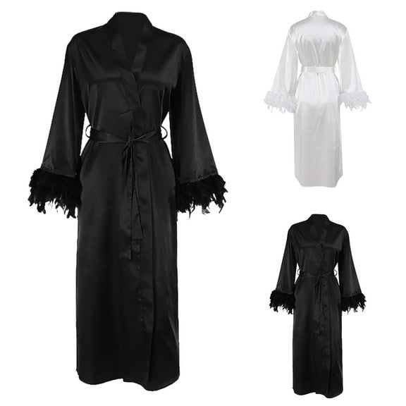 Sakmal Satin Robes for Women Long Kimono Bathrobe for Women Soft Black Women Robe L