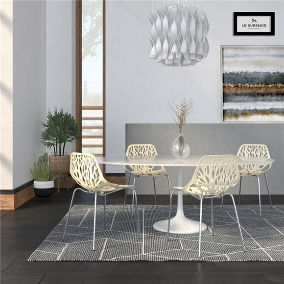 LeisureMod Modern Asbury Dining Chair, Cream (Set of 4)