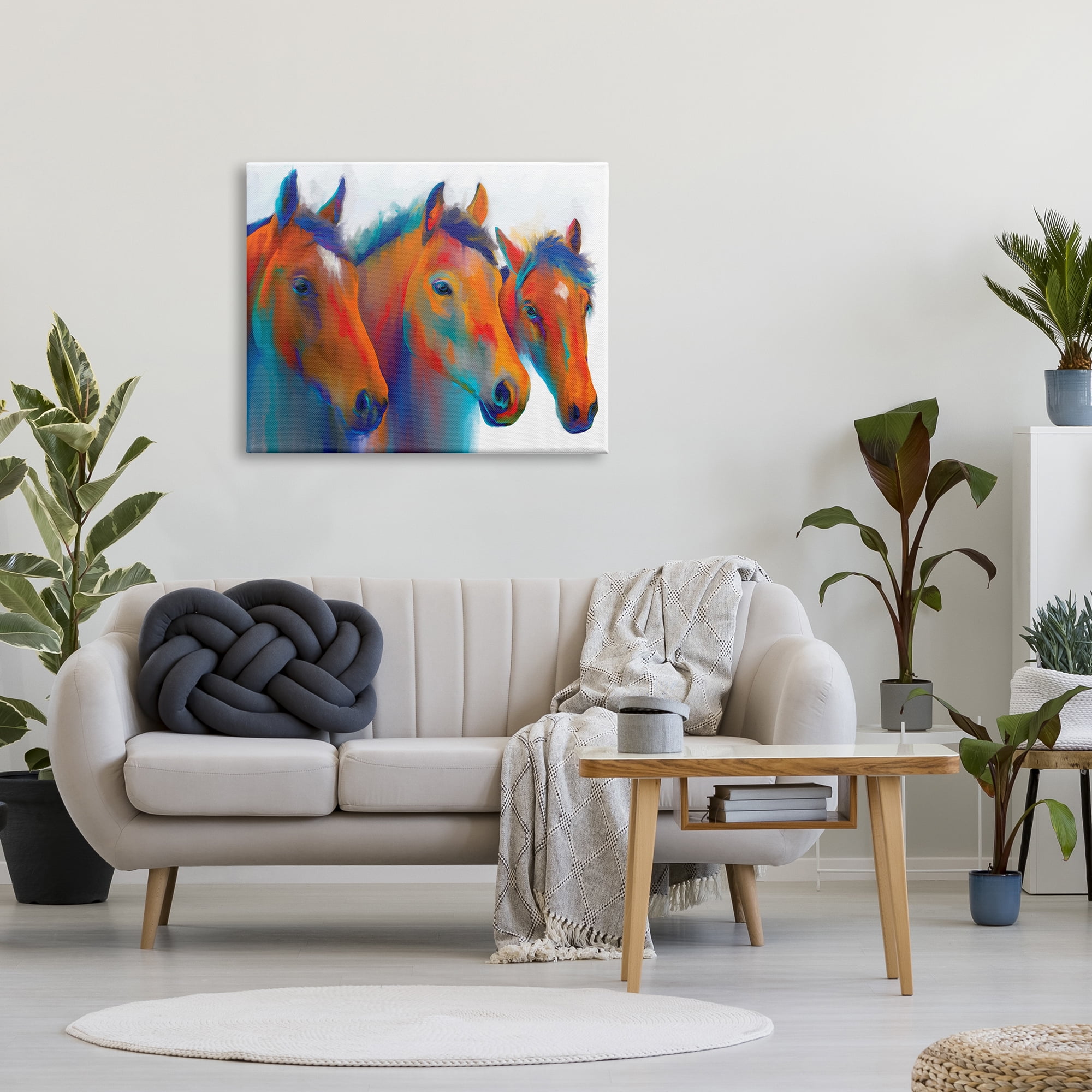 Stupell Industries Country Horse Trio Abstract Blue Orange Equestrian Animals, 40 x 30, Design by Kamdon Kreations