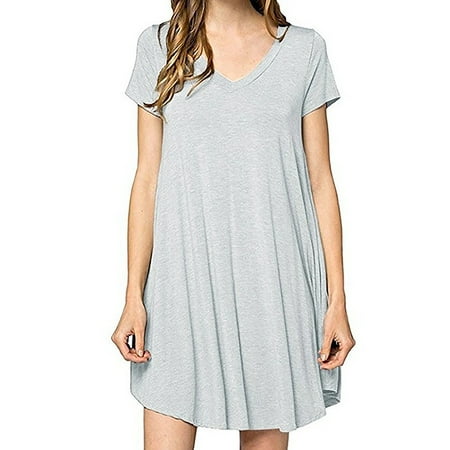 

MAWCLOS Comfy Pajamas T Shirt Dress for Womens Summer Short Sleeve V Neck Sleepwear Nightgown Pocket Sleepshirt Nightshirt