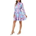thumbnail image 4 of INSPIRE CHIC Women's Floral Ruffle Trim Long Sleeve Smocked Neck Layered Mini Dresses XL Blues, 4 of 6