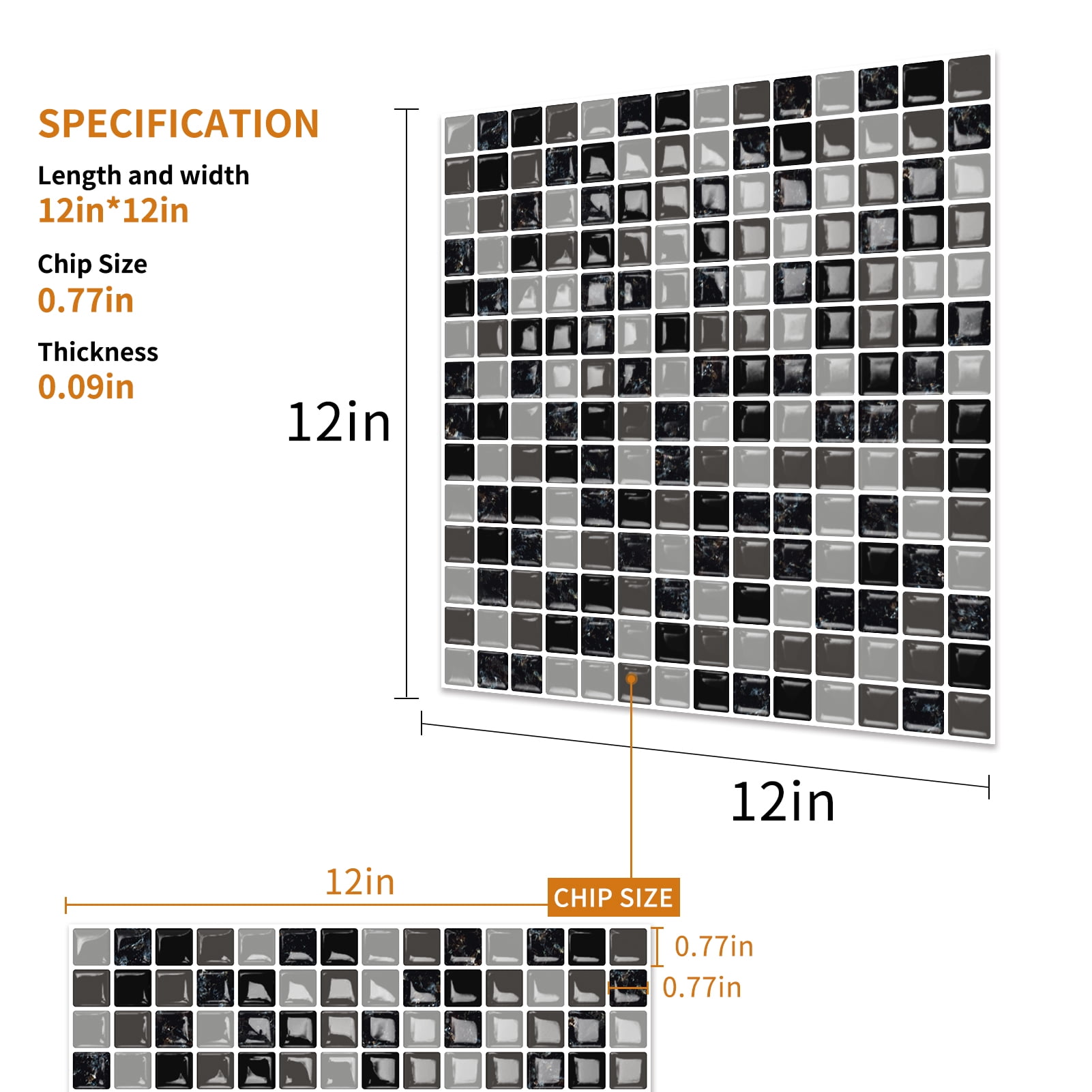 DEWOO 10 Sheet Thicker Mosaic Peel and Stick Backsplash Tile Removable Self Adhesive Wall Tiles for Bathroom Kitchen Counter (12"×12",Grey)
