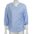 thumbnail image 3 of Inevnen Women's 3/4 Long Sleeve V Neck Ruffle Blouse Off Shoulder Tie Waist Wrap Tops, 3 of 7