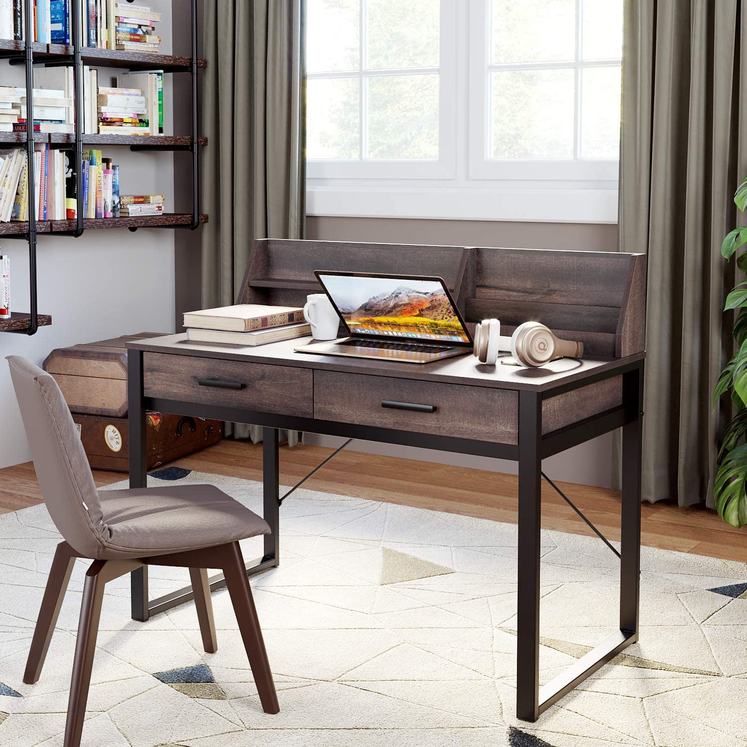 Homfa Wooden Writing Study Table Laptop Standing Desk with Storage