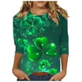 thumbnail image 2 of St Patricks Day Top for Women, 3/4 Sleeve T Shirts, Crew Neck Blouse Tops Ladies' Loose Casual St. Patrick's Day Printed Round Neck Three Quarter Sleeves T-Shirt Top, 2 of 5