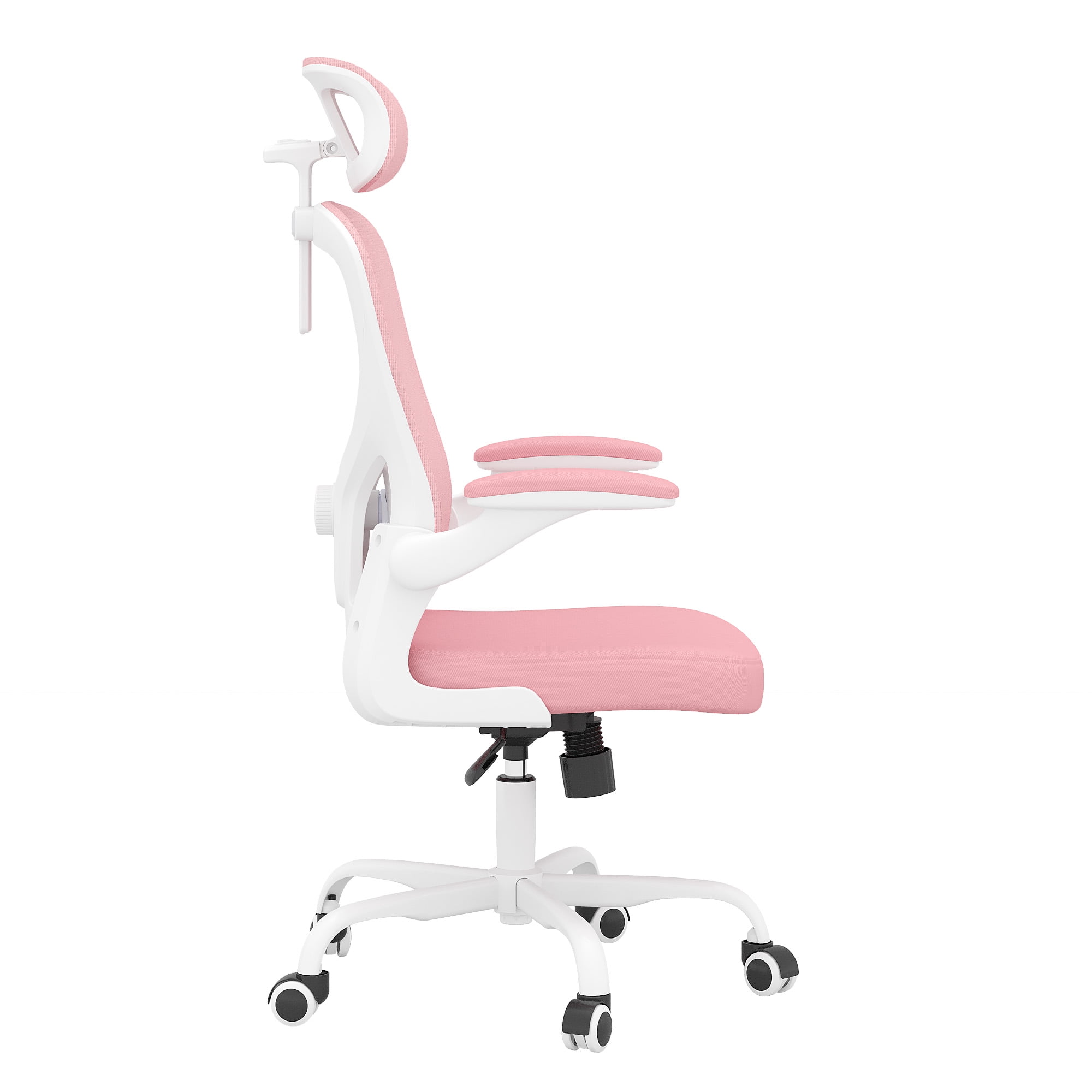 MAYEERTY Ergonomic Home Office Chair with Lumbar Support, Flip-Up Armrests, Headrest for Work & Study,Pink