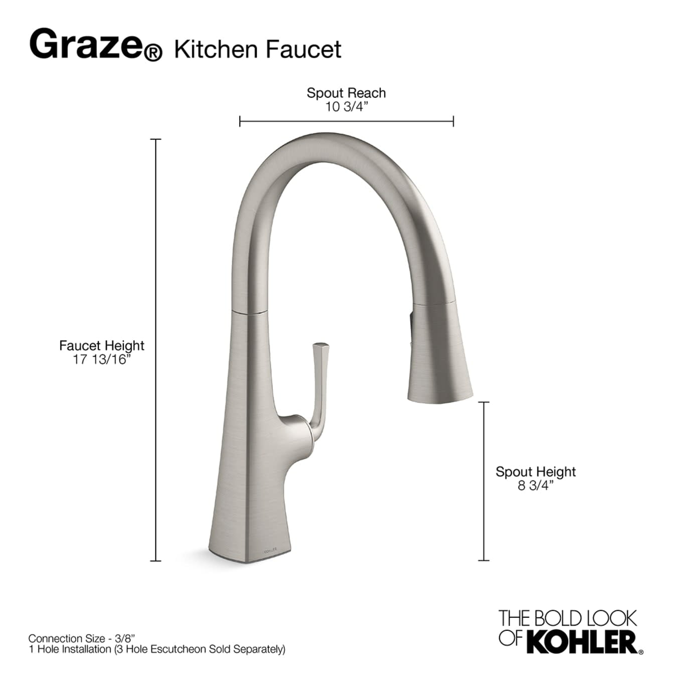 Kohler K-22062 Graze 1.5 GPM Single Hole Pull Down Kitchen Faucet - Vibrant Stainless