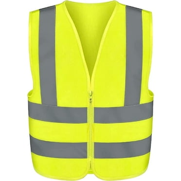 NEIKO 54068A Safety Vest, Size XX-Small for Kids, High Visibility Vest with Reflective Strips, Neon Yellow Vest, Zipper Front, Reflective Vest For Men and Women, Work Vest, Security Vest and Hi Vis