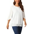 thumbnail image 4 of BLUSA DE CHIFFON PARA MUJER INSPIRE CHIC, CUELLO REDONDO, MANGA 3/4, TÚNICA CASUAL DE DOBLE CAPA M Blanca, 4 of 5