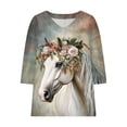 thumbnail image 4 of Drovellove Women's 3/4 Length Sleeve V Neck Pullover Blouse - Loose Fit Printed Top for Casual Office or Weekend Errands, 4 of 5