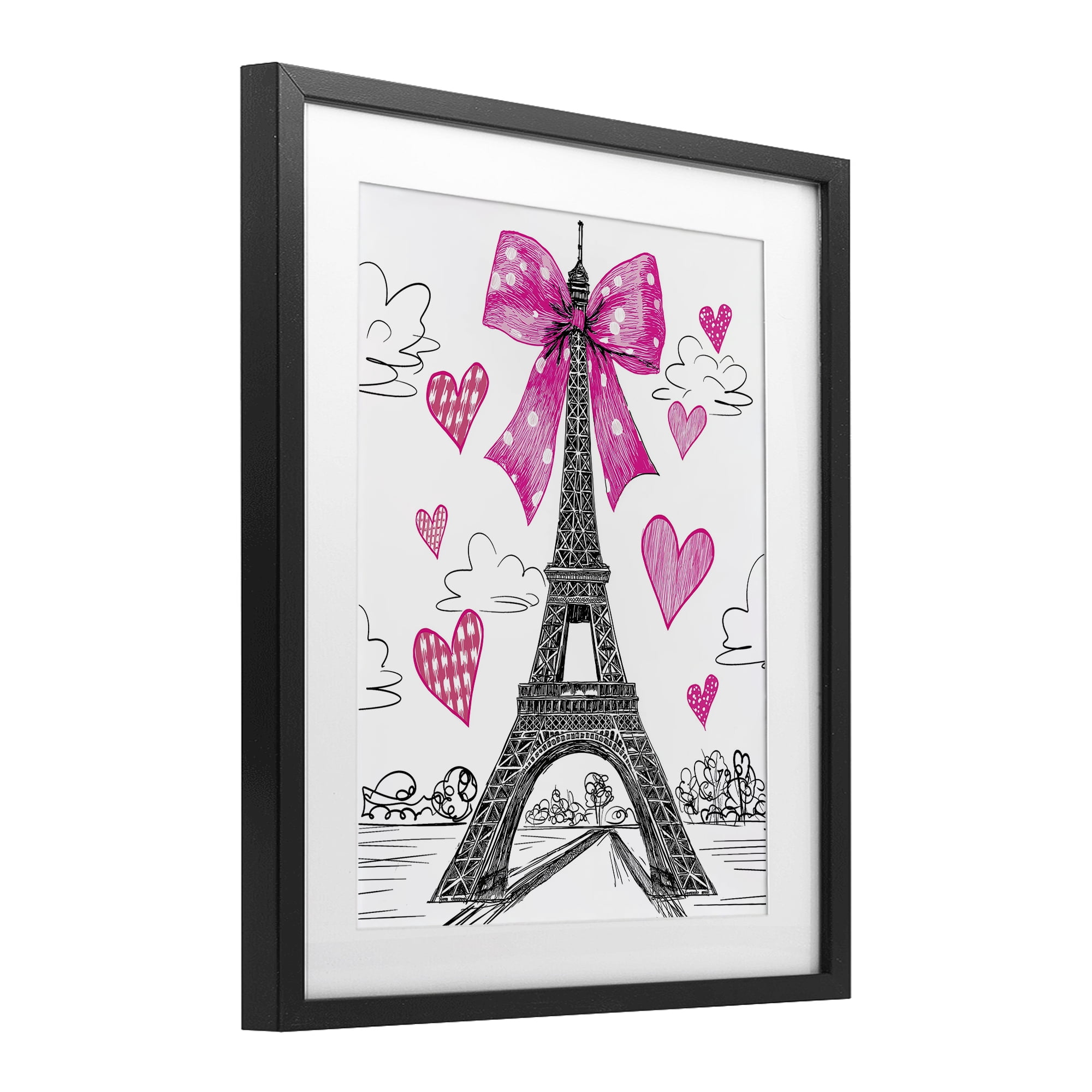 Stupell Industries Heart Patterned Eiffel Tower Black Framed Print Under Glass, design by Jess Stempel