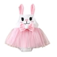 thumbnail image 3 of Huowey Baby Girls Easter Dress Cute Cartoon Rabbit Graphic Bows Short Sleeve Crewneck High Waist Ruffles Tiered Tutu Dresses Romper Bodysuits Spring Summer Stylish Clothes,White,6-12 Months, 3 of 9