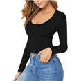 thumbnail image 5 of KALE Long Sleeve Shirts for Women T Shirt Solid Color Low U Neck Slim Bottom Sleeved Top Spring Tops 2025 Black, 5 of 6