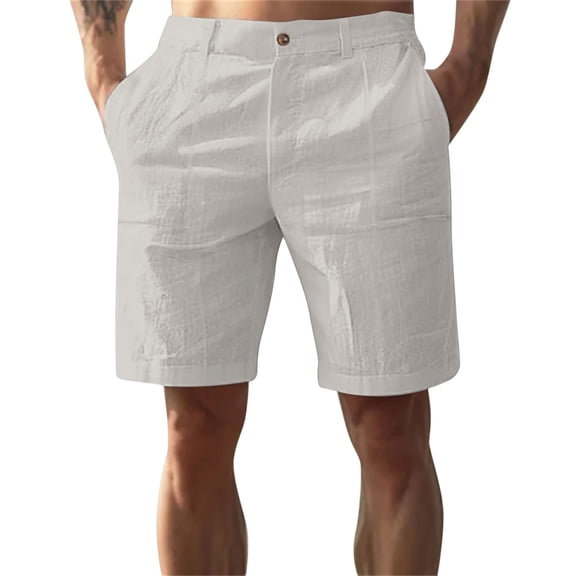 Linen Shorts for Men 7 Inch Inseam Casual Summer Vacation Beach Shorts with Pockets Elastic Waist Baggy Golf Short Light Gray M