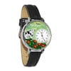 Cow Black Skin Leather And Silvertone Watch