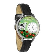 Cow Black Skin Leather And Silvertone Watch