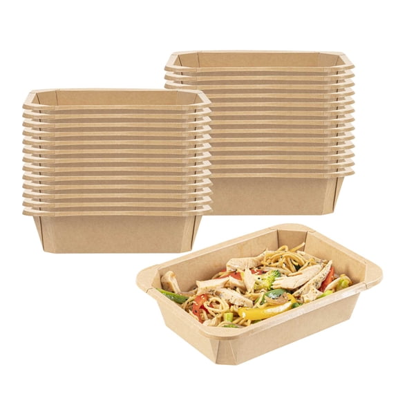 Sustain 41 oz Octagonal Kraft Paper Take Out Container - with PLA Lining, Compostable - 8 3/4" x 6" x 2" - 100 count box