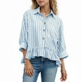 thumbnail image 6 of COMVALUE Womens 2026 Summer Tops Dressy Casual Blouse Top Ruffled Short Sleeve Button Down Striped Shirt (Sky Blue, M), 6 of 7