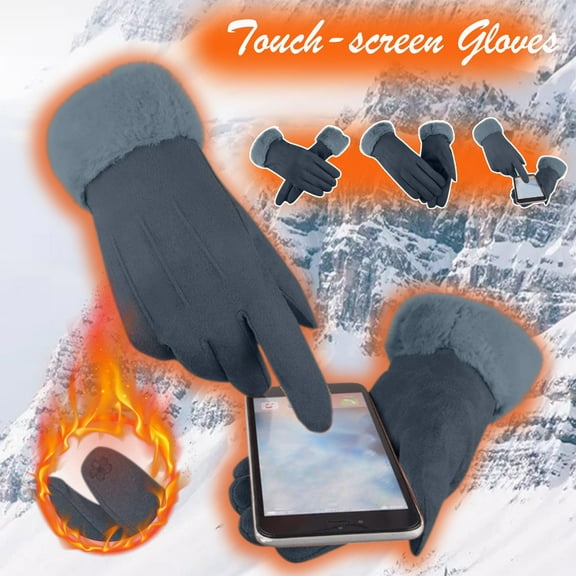 Homenesgenics Women's Thermal Warm Winter Gloves Touchscreen Soft Fleece Womens Gloves Touchable Lady Suede Gloves Warm Thick Gloves Full Finger Mittens for Outdoor Gray One Size