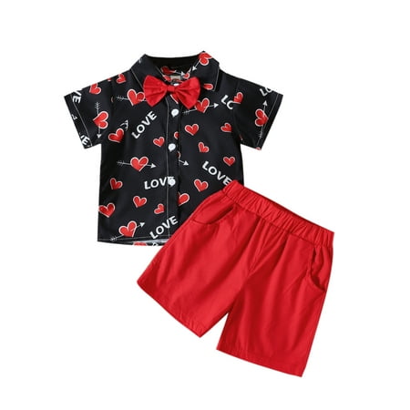 

Toddler Baby Boy Valentine s Day Outfits Short Sleeve Lapel Heart Print Shirt Tops Shorts Pants Summer Clothes Set