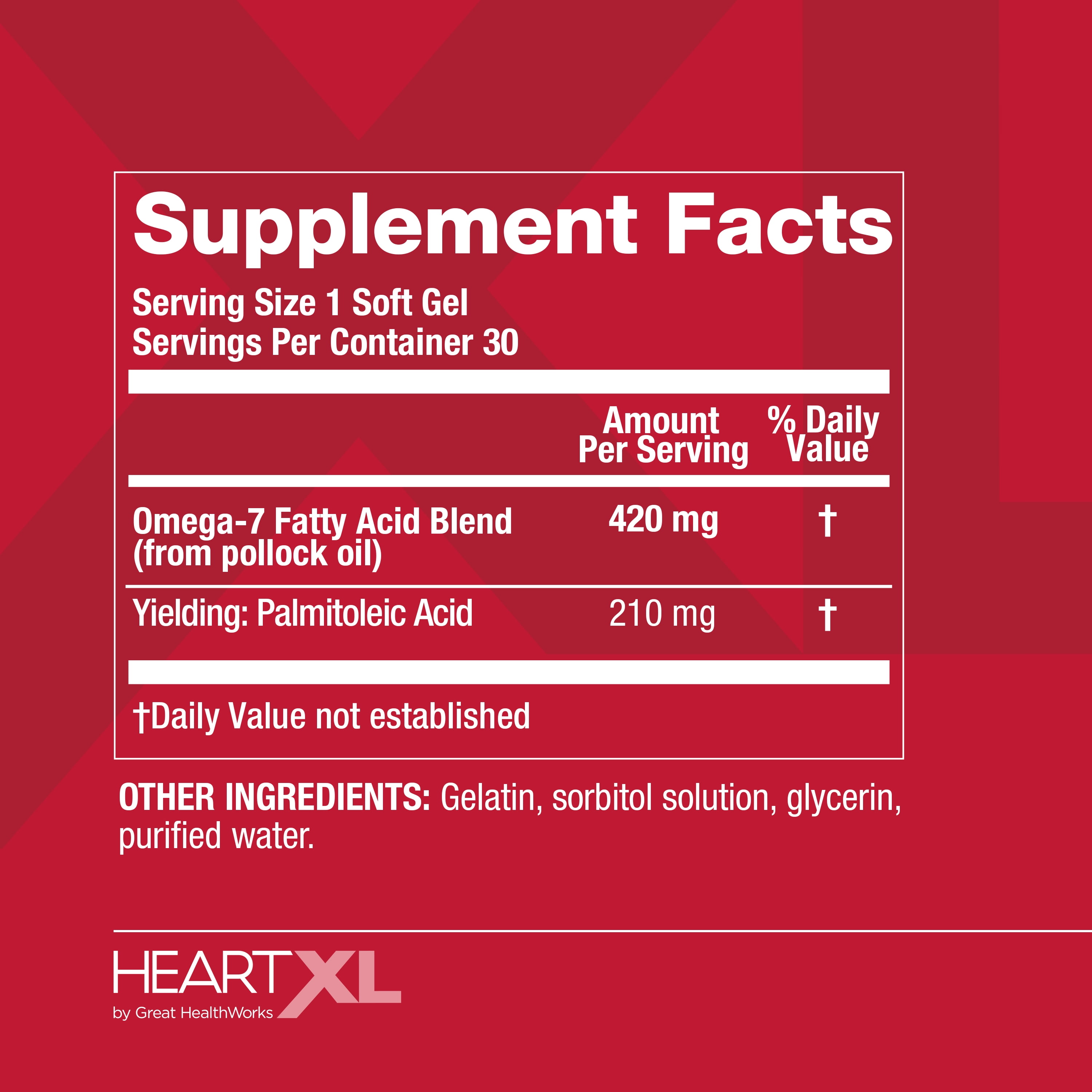 HeartXL Omega-7 Blend, Cardiovascular Health Support, Promotes Healthy Metabolism, Gluten-Free Heart Health Supplement, 30 Soft Gels