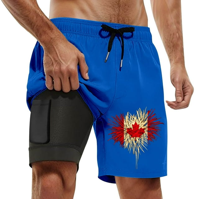 Shorts de Plage Homme Été Imprimé Double Couche Intérieure avec Poche Bleu L