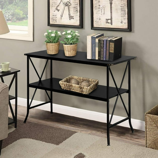 Ktaxon 2 Tier X Design Black Console Table Sofa Side With Storage Shelves For Entryway Hallway Living Room Bedroom Com Black Console Table Sofa Side, Black Console Table With Baskets
