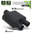 thumbnail image 3 of Magshion 3" Inlet 2.5" Outlet Chambered Muffler Straight-Through Round Stainless Steel Dual Exhaust Tip, Black, 3 of 10
