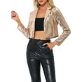 thumbnail image 4 of INSPIRE CHIC Women's Coat Sequin Jacket Party Lapel Collar Open Front Crop Sparkle Blazer Cardigan S Gold, 4 of 5