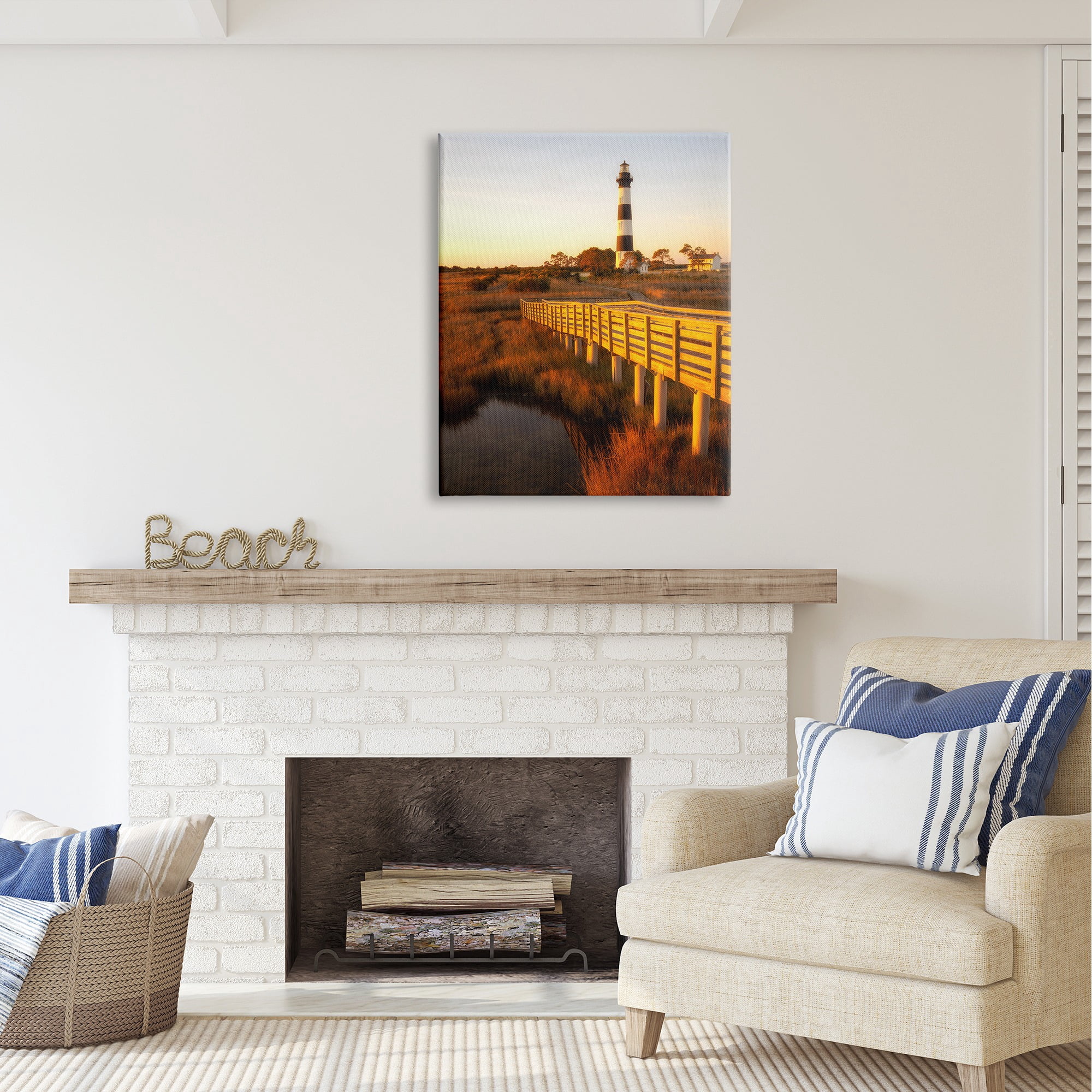 Stupell Industries Bridge to Lighthouse Nature Photography Gallery Wrapped Canvas Art Print Wall Art, 30 x 40